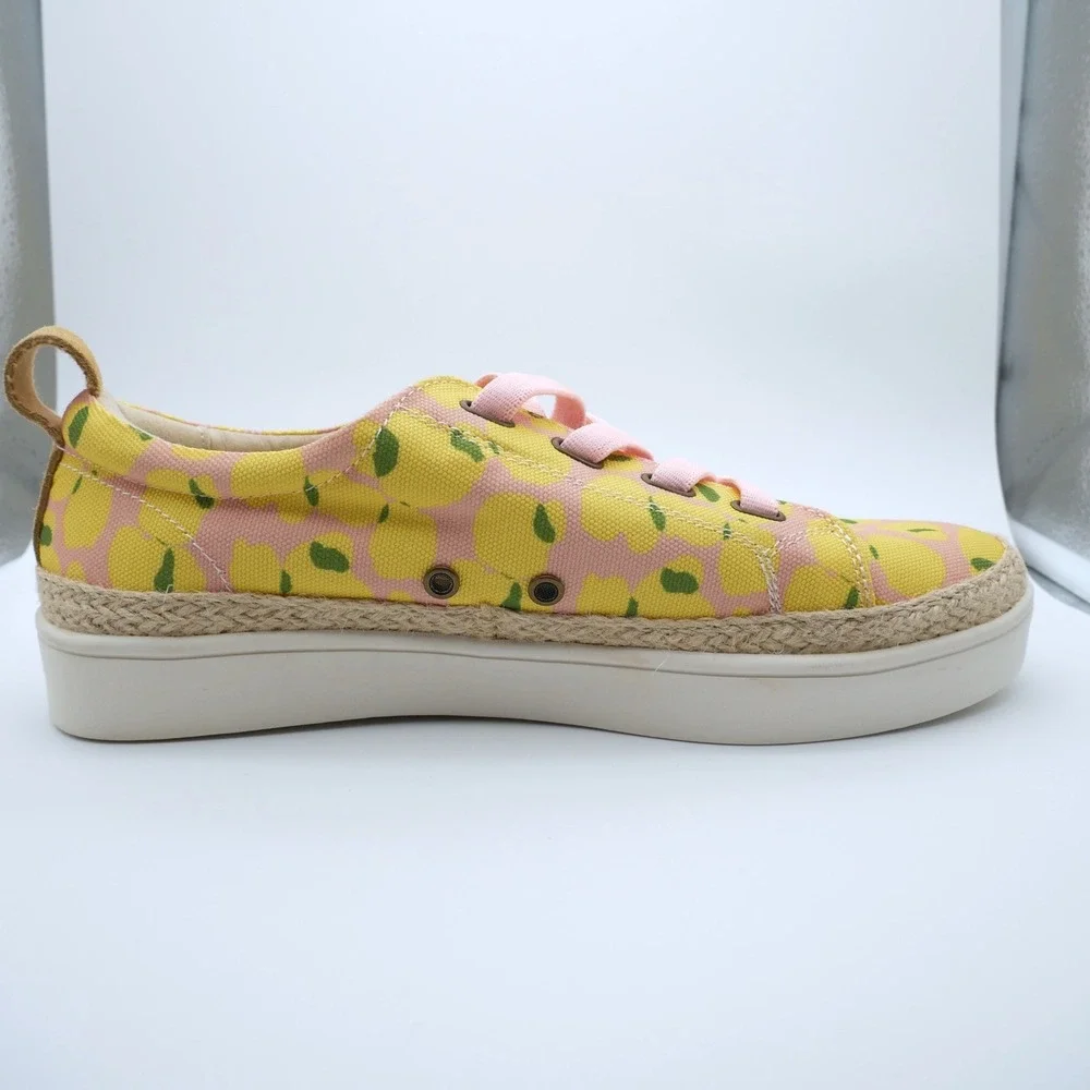 Spenco Lemon Print Espadrille Platform Sneakers Pink Yellow Womens 10 D Orthotic
